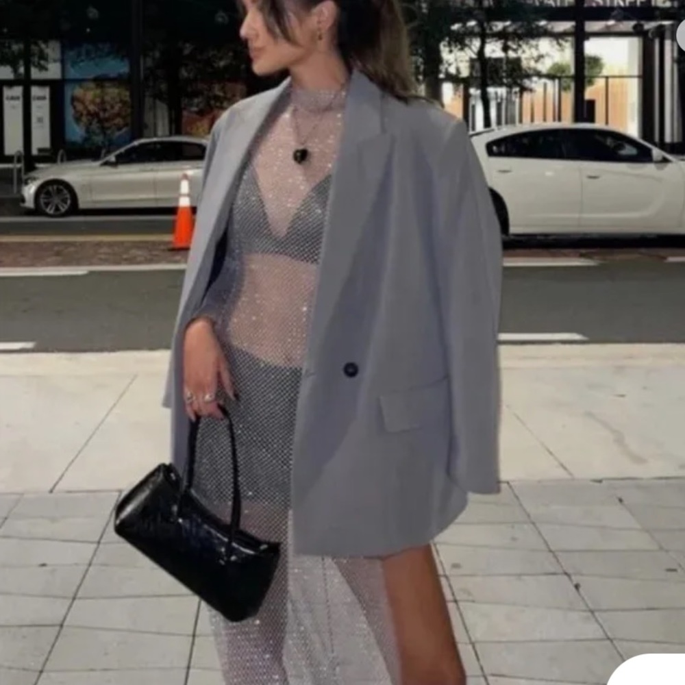 Zara Sheer Silver Midi Dress - Picture 8 of 8